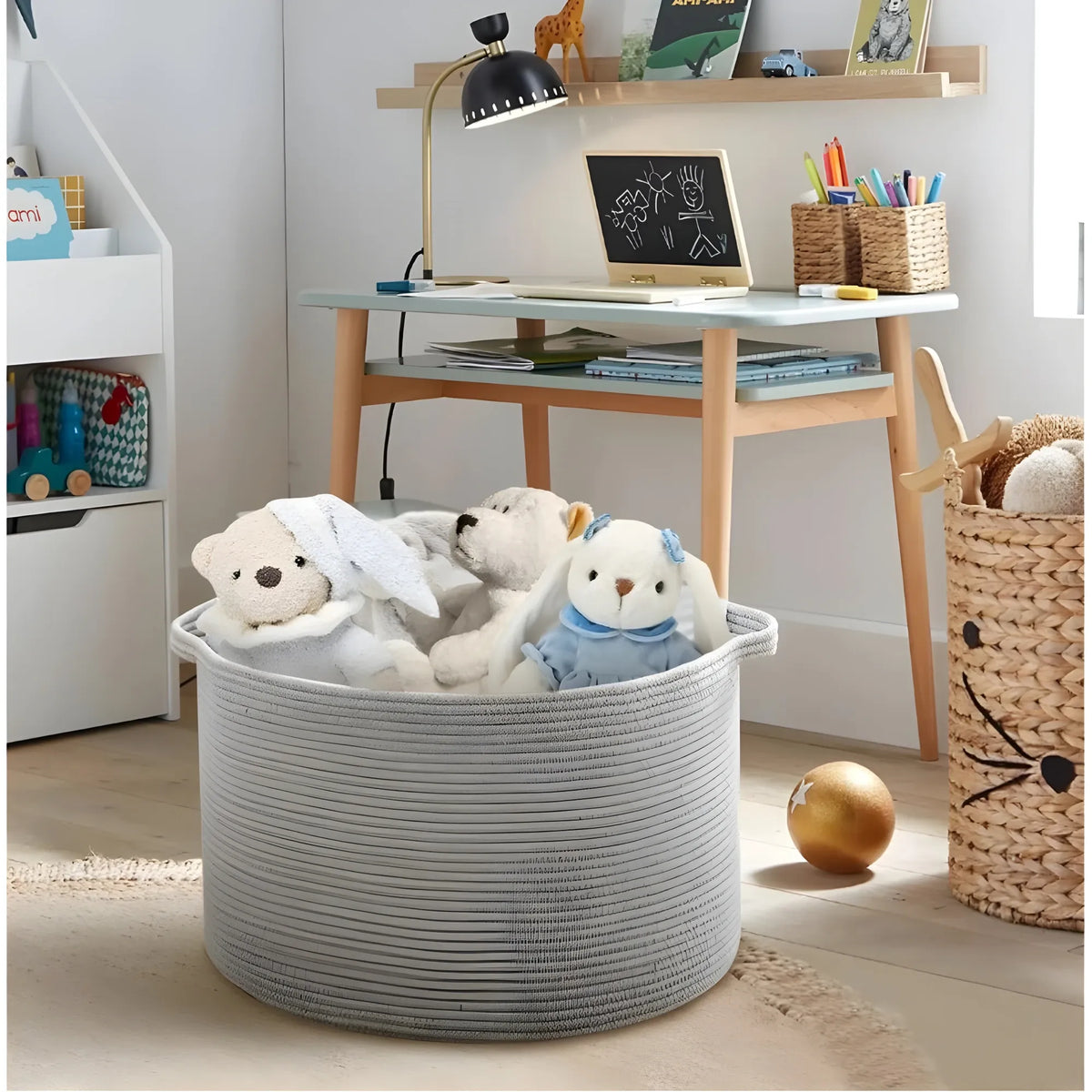 Cotton Pack Of_1 14x12 Inch Storage Basket For Clothes With Out Lid (Gray)