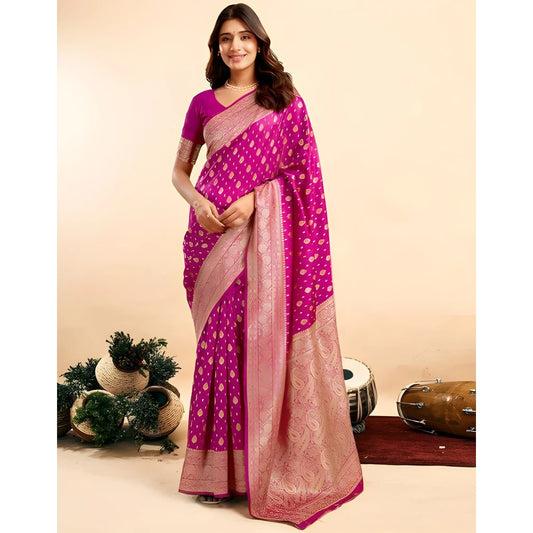 Women's Jacquard Printed Saree With Unstitched Blouse 5.5Mtr (Pink)