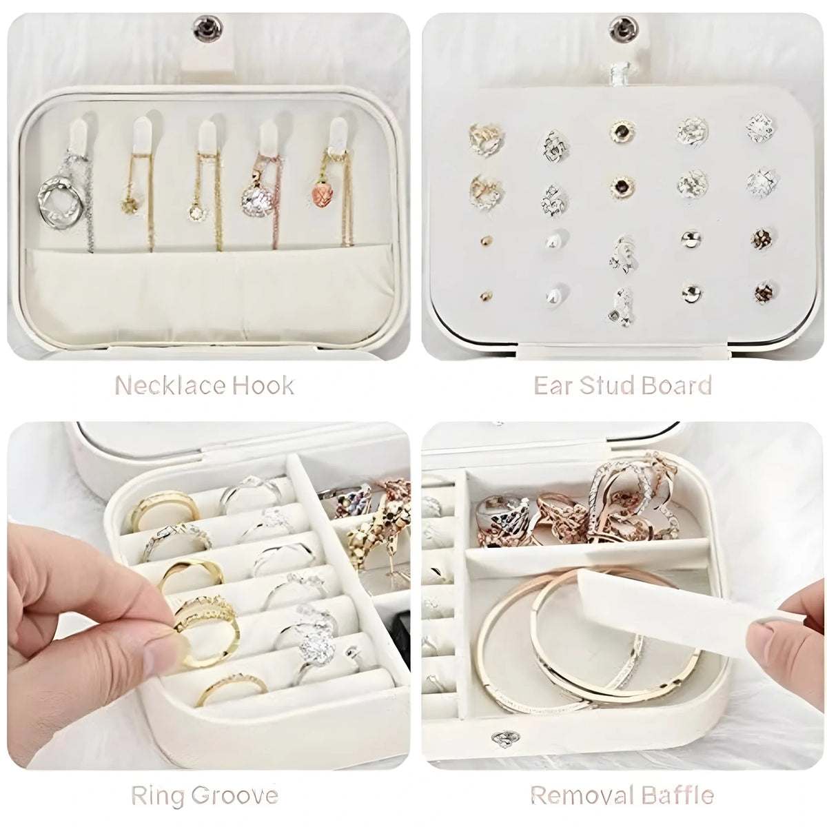 PU Leather Solid Jewelry Storage Box (White-Cream)