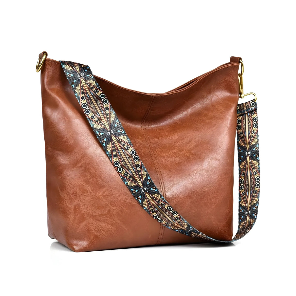 Women's PU Leather Medium Sling bag Zipper Handbag (Brown)