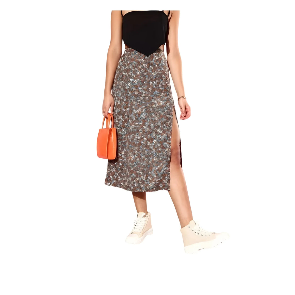 Women's Polyester Floral Side Zip Skirt (grey Coral) | Women Signature Collection