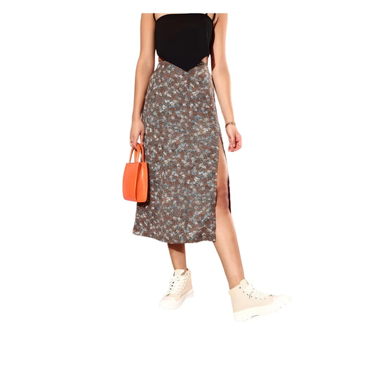 Women's Polyester Floral Side Zip Skirt (grey Coral) | Women Signature Collection