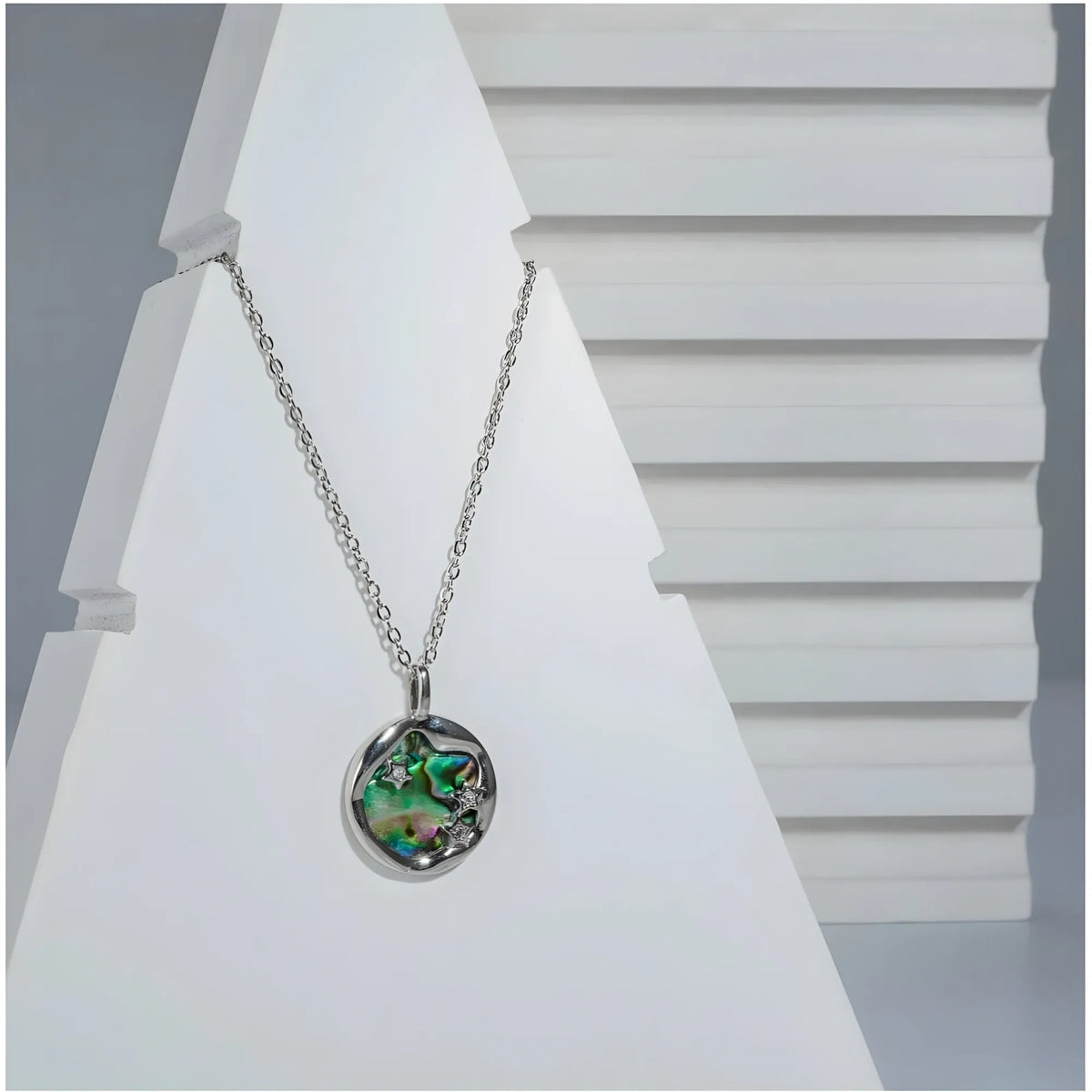 Women's Stainless Steel Galaxy Pendent Delicate Chain (Silver Plated)