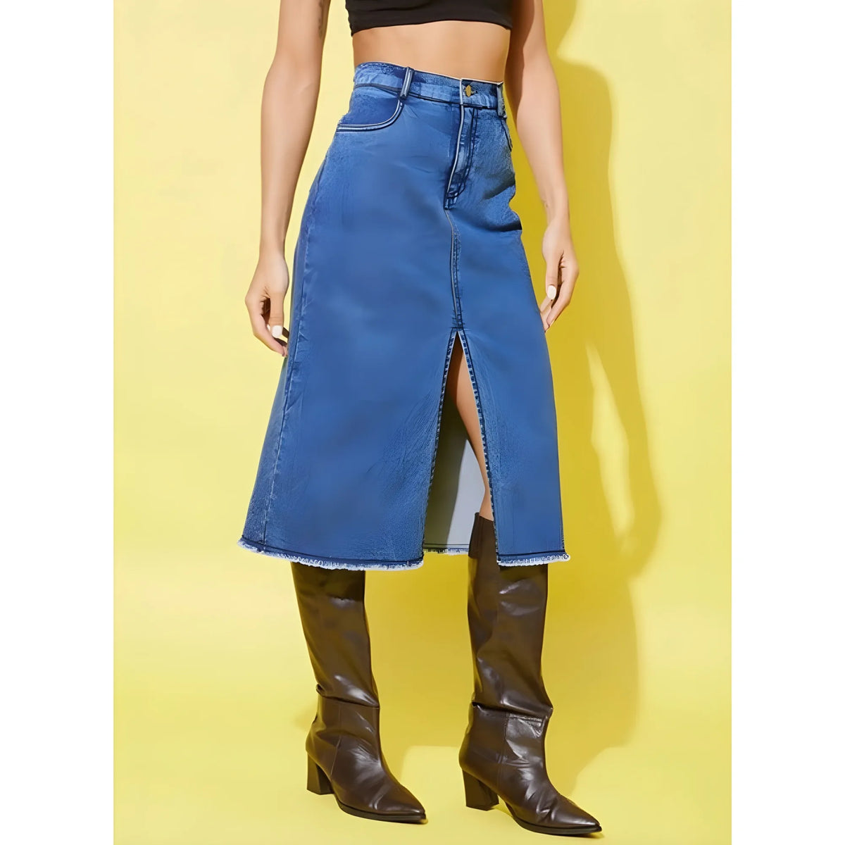 Women's Denim Solid Buttoned Skirt (blue) | Women Signature Collection