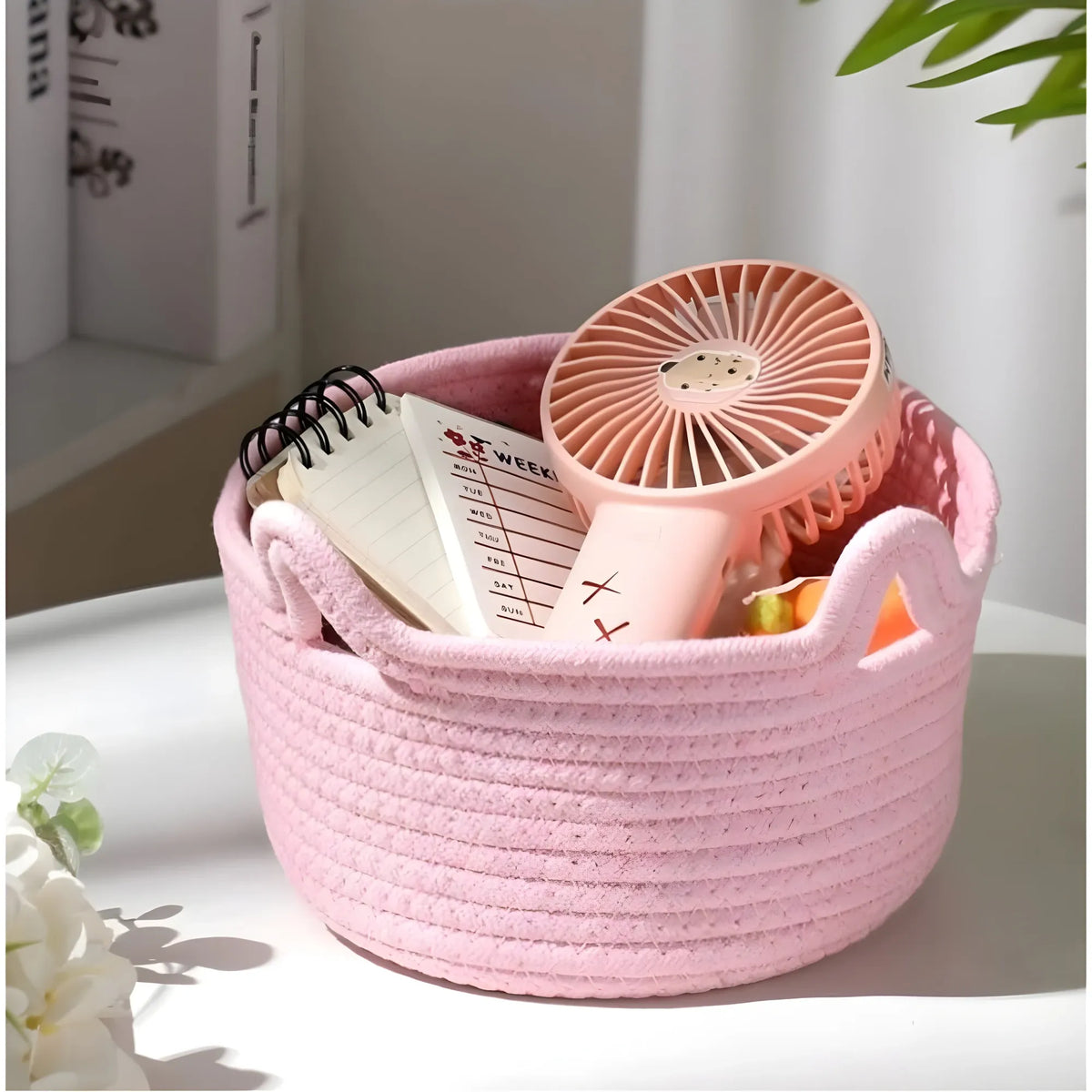 Cotton Pack Of_1 Cat Basket 8x4 Inch Storage Basket For Clothes (Pink)