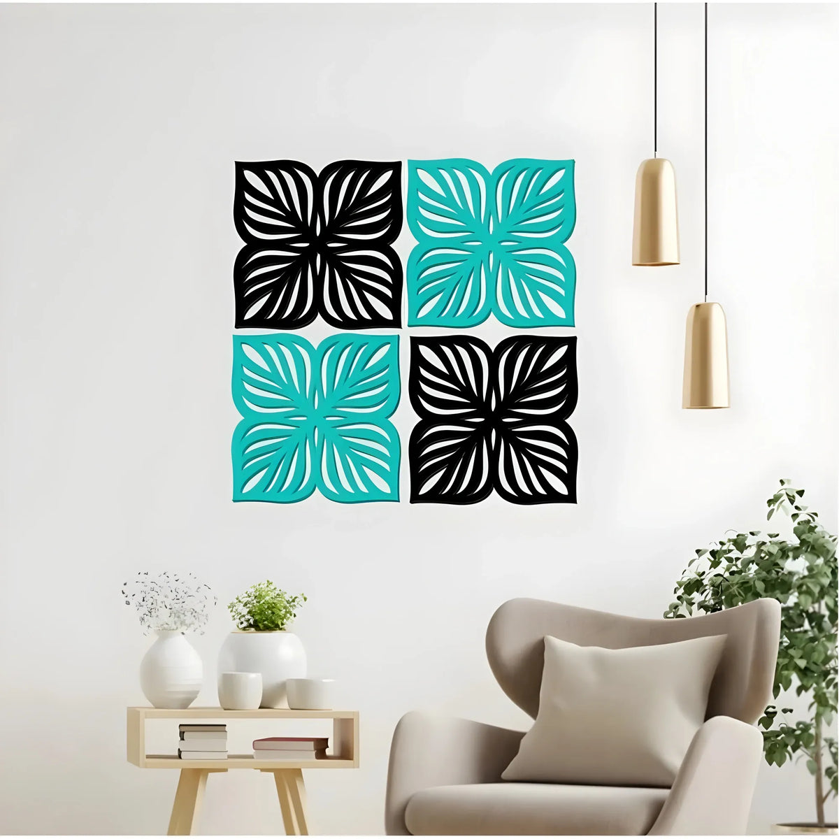 Flowers Design Wooden Wall Decor – Set of 4 Pieces
