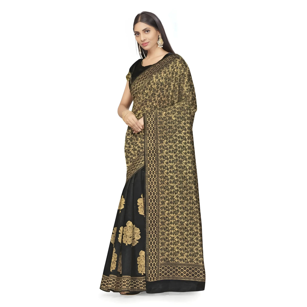 Women's Banarasi Silk Saree (Black,5-6 Mtrs)