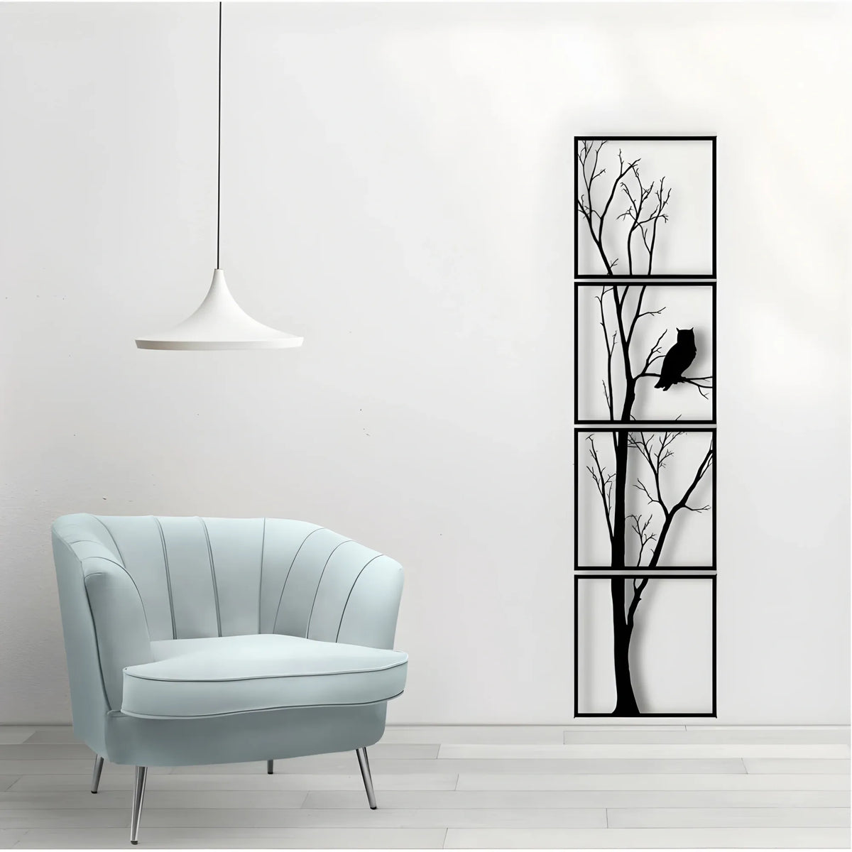 7 Decore Unique Vertical Tree Wall Art – 4 Piece Wooden Panel Set (Black)