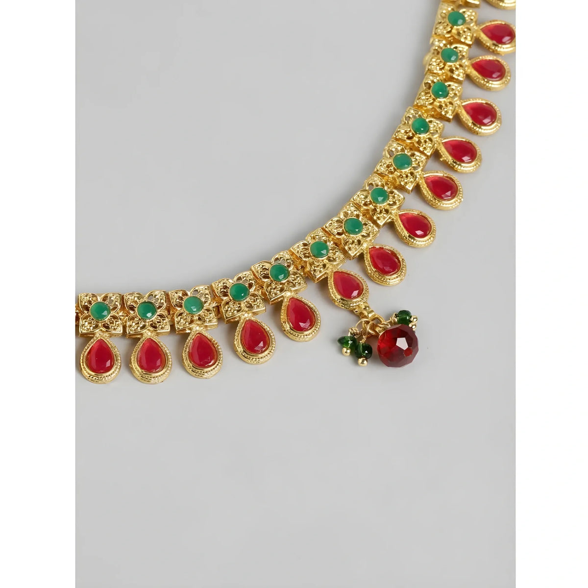 Women's Rose Gold Plated Alloy Necklace &amp; Earings Set (Green &amp; Red)