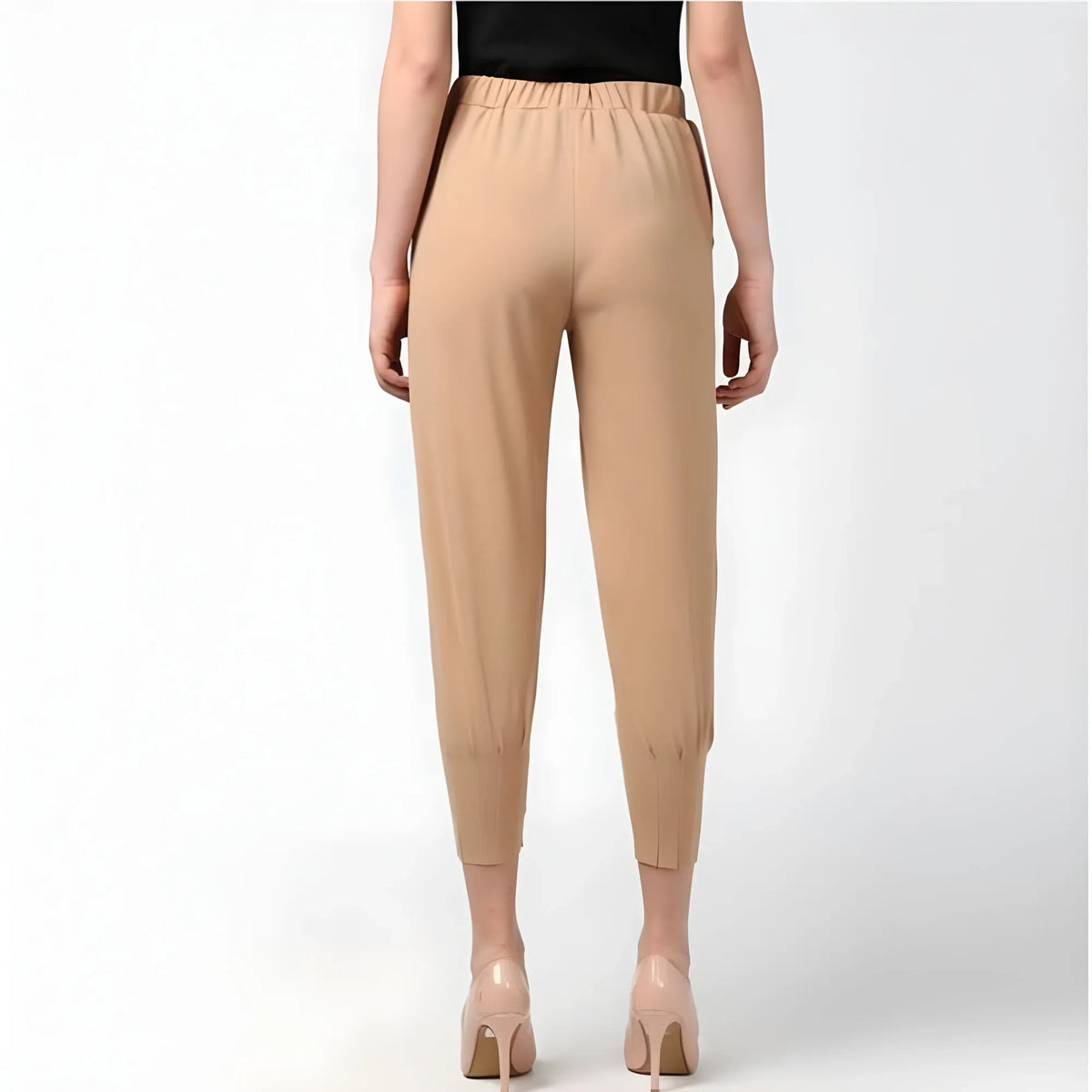 Women's Polyester Solid Elasticated Trousers (beige) | Women Signature Collection