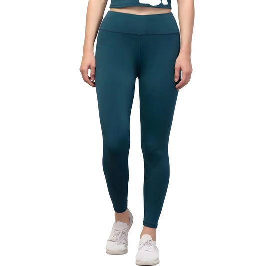 Women's Polyester Solid Ankle Length High-Rise Tights (Green)