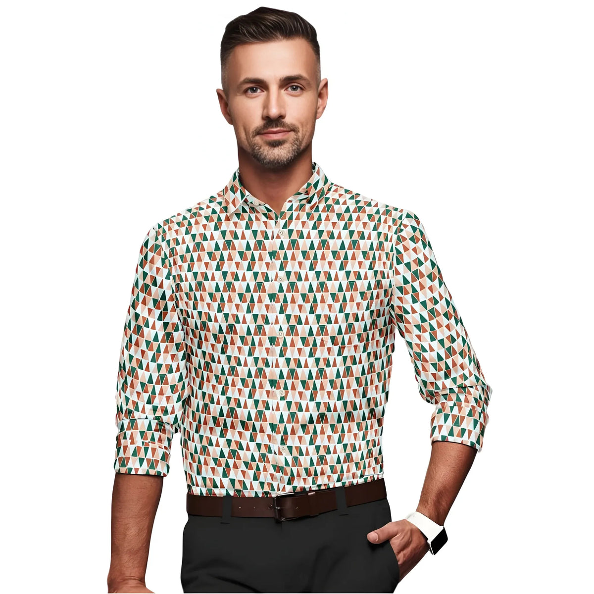 Men's Cotton Blended Printed Full Sleeve Shirt (Multicolor)