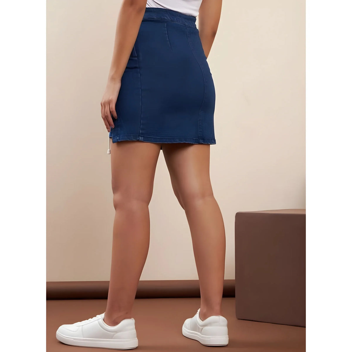 Women's Denim Lycra Solid Button Skirt (blue) | Women Signature Collection