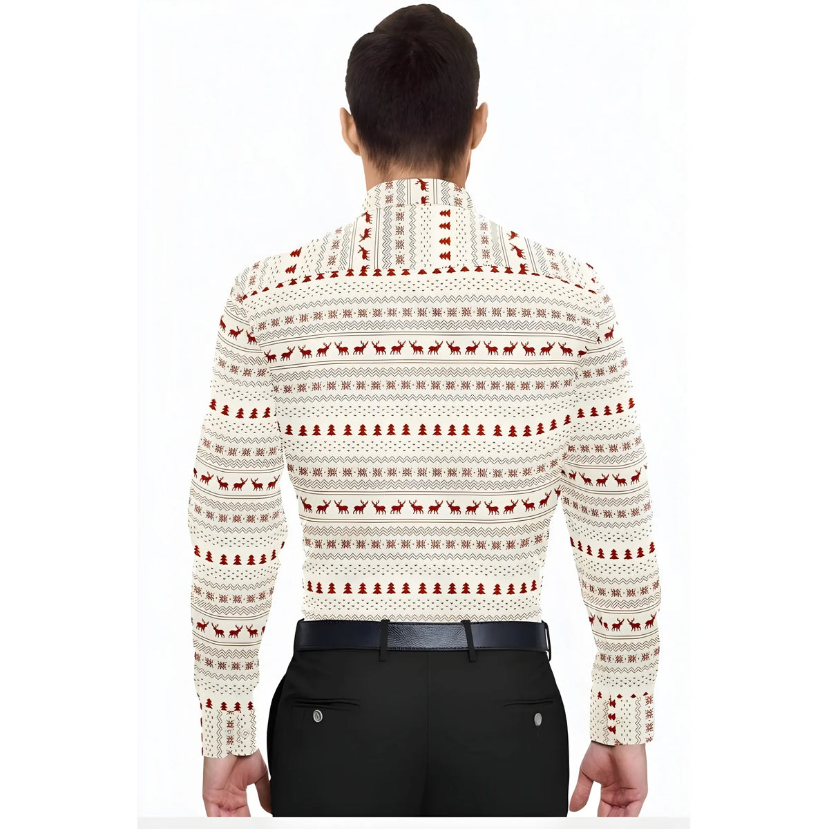 Men's Cotton Blended Printed Full Sleeve Shirt (White-Red)
