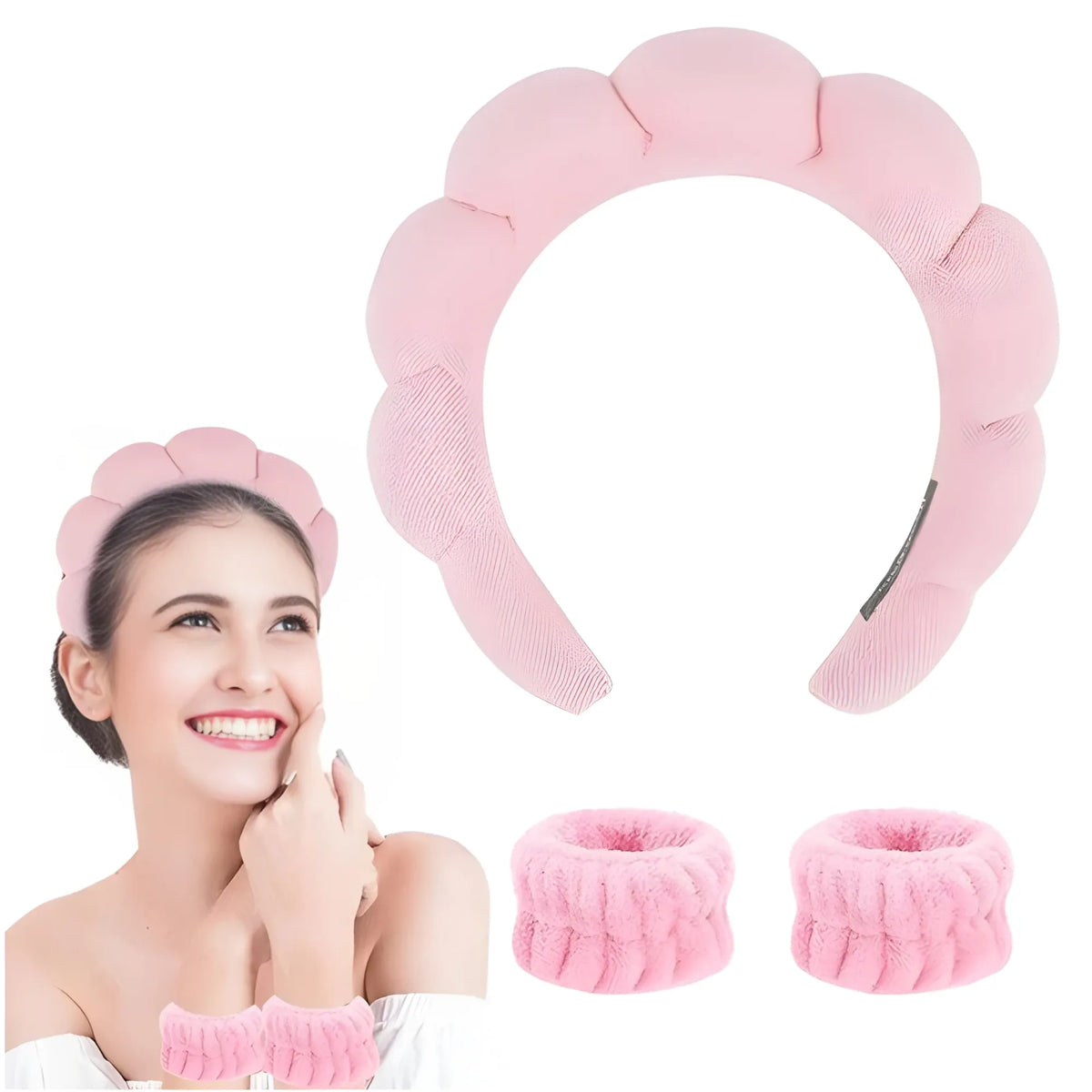 Spa Headband And Wristband Set (Pink)