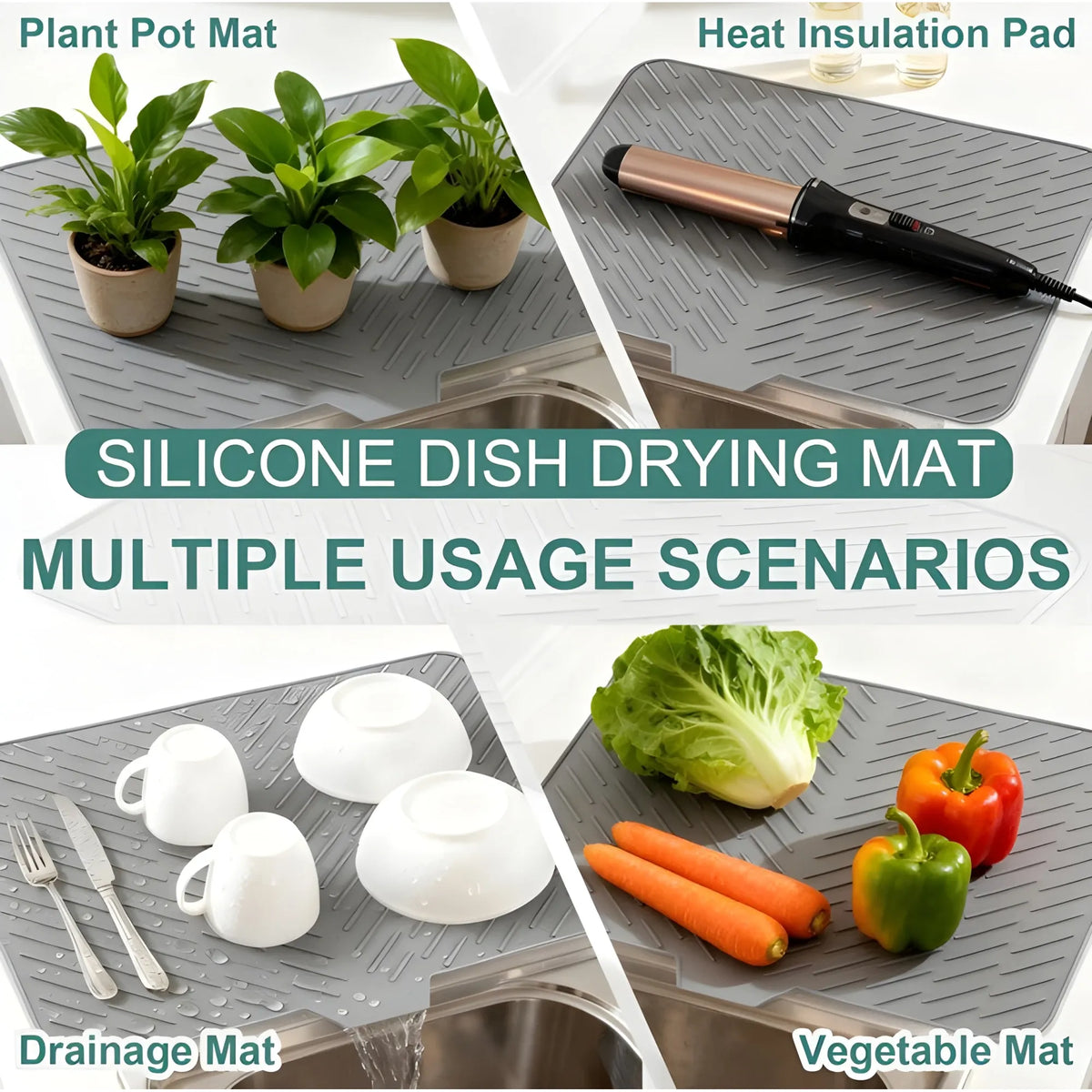 Silicone Dish Drying Mat Size 14*12 Inch (Grey)