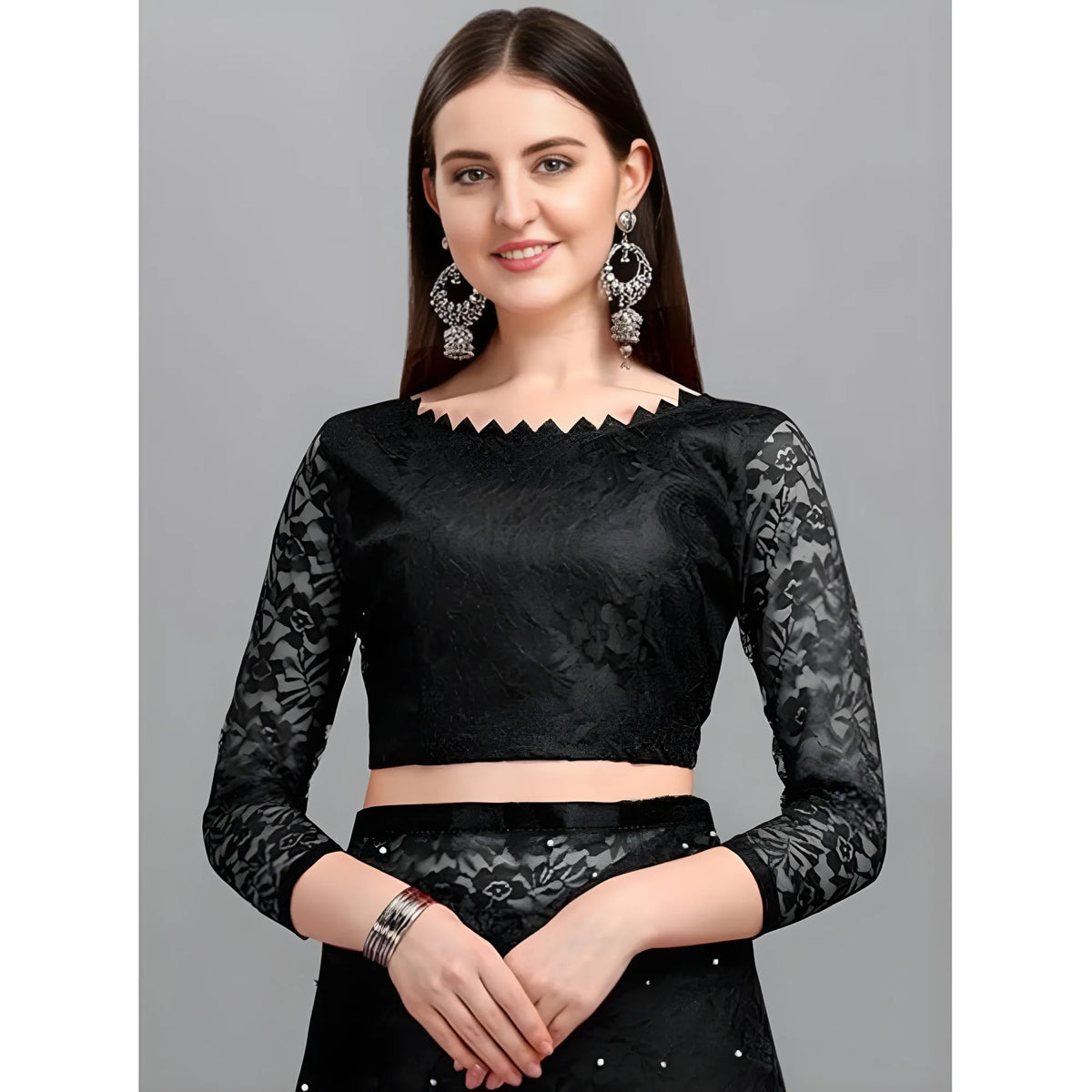 Women's Net Self Design Saree With Unstitched Blouse 5.5Mtr  (Black)