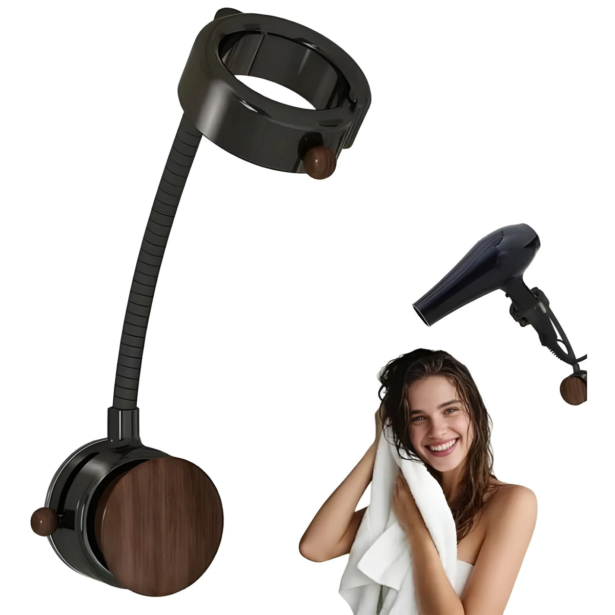 Wood-Plastic Hair Dryer Holder (Black)