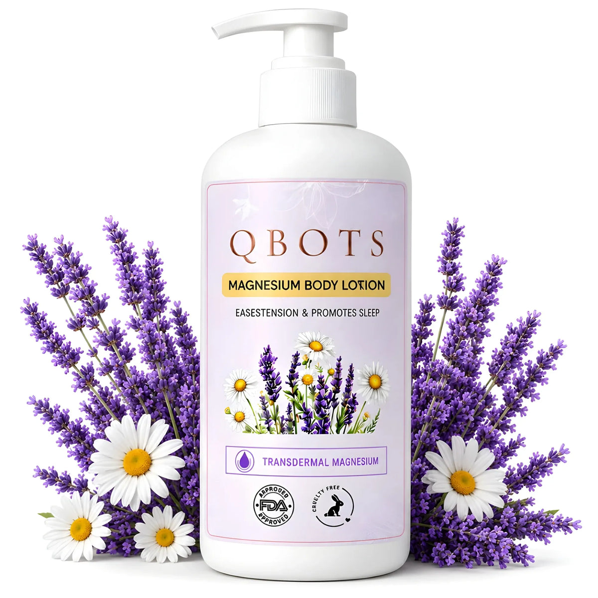 QBOTS Magnesium Body Lotion for Nightly Sleep Muscle Recovery with Lavender &amp; Chamomile | Transdermal Magnesium | Shea Butter &amp; Niacinamide | For Nightly Relaxation &amp; Skin Hydration | 250 ml