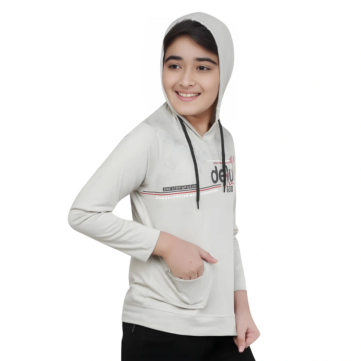 Boy's Cotton Printeded Hooded Neck Hoodies (Grey )