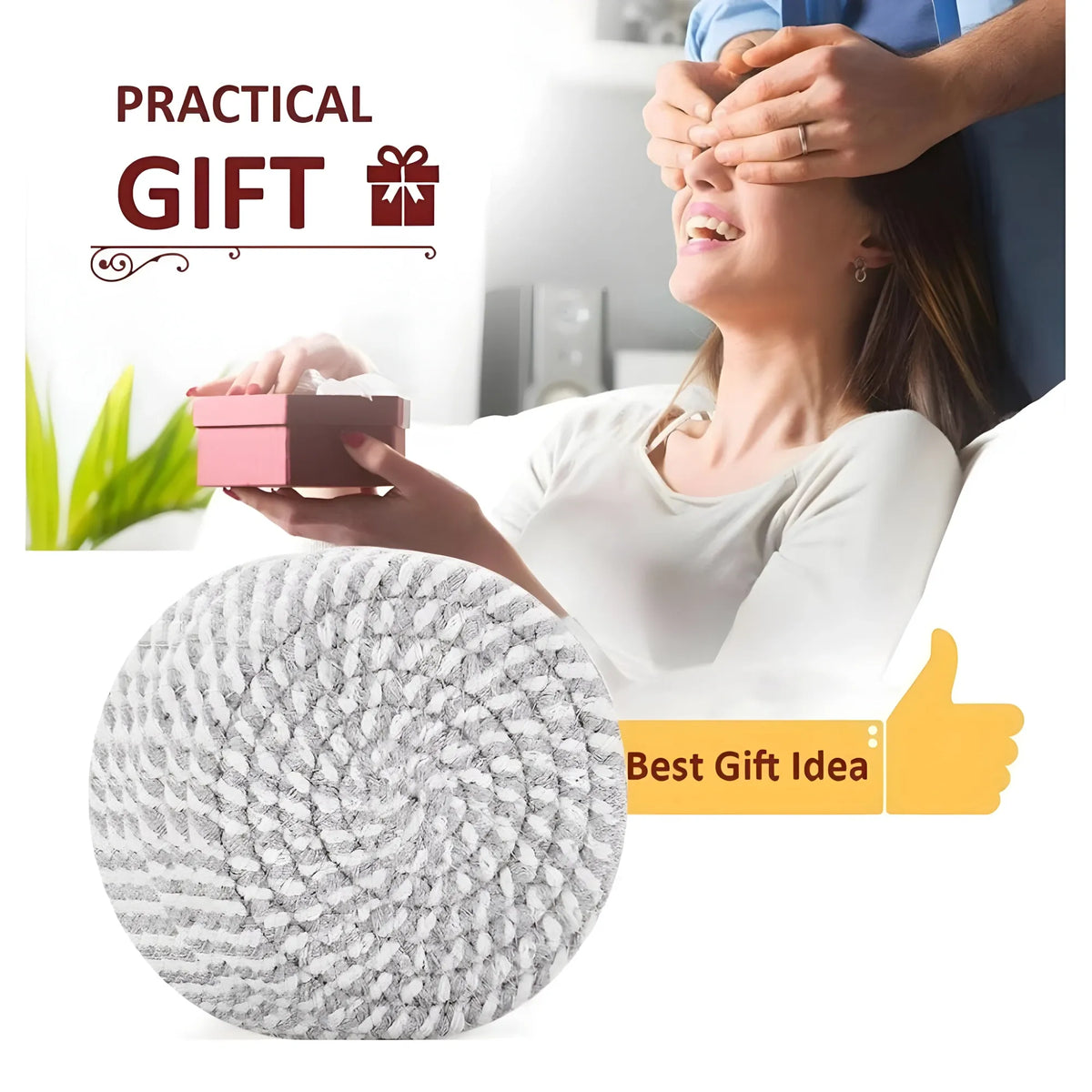 Cotton Rope Drink Coasters 6 Pcs Set (Grey-White)