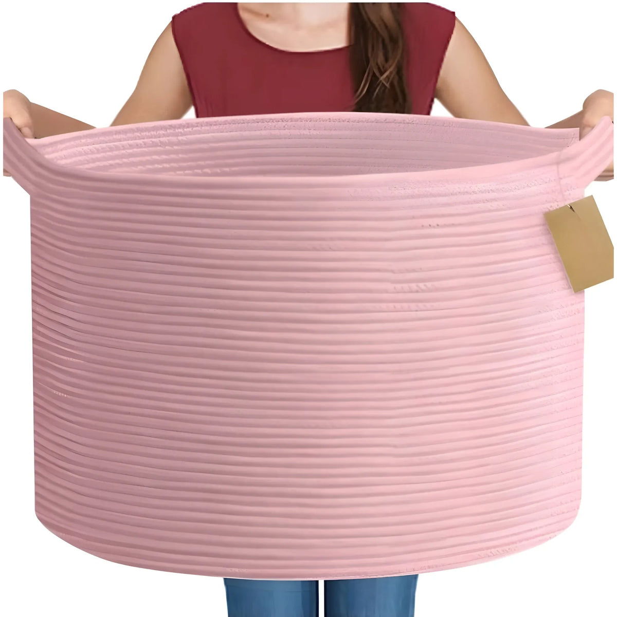 Cotton Pack Of_1 14x12 Inch Storage Basket For Clothes With Out Lid (Pink)