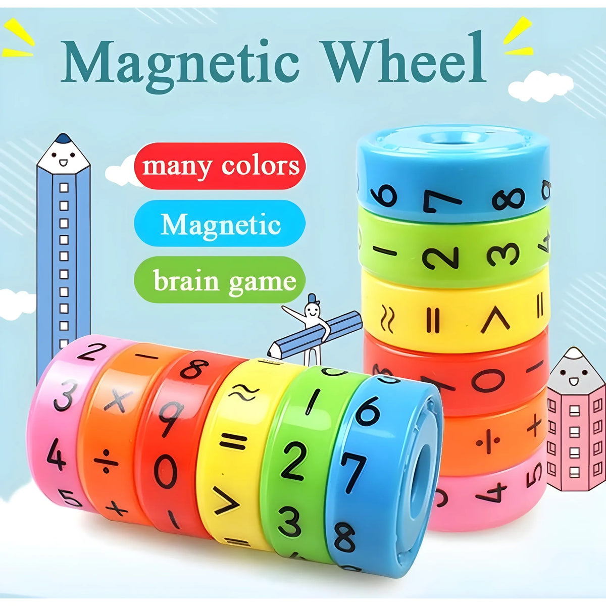 Plastic & Magnet Magnetic Math Block Learning Toy (Multicolor)