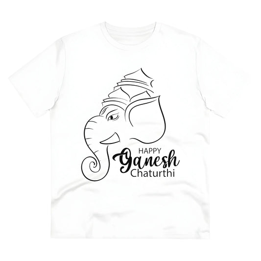 Men's PC Cotton Ganesh Printed T Shirt (Color: White, Thread Count: 180GSM)
