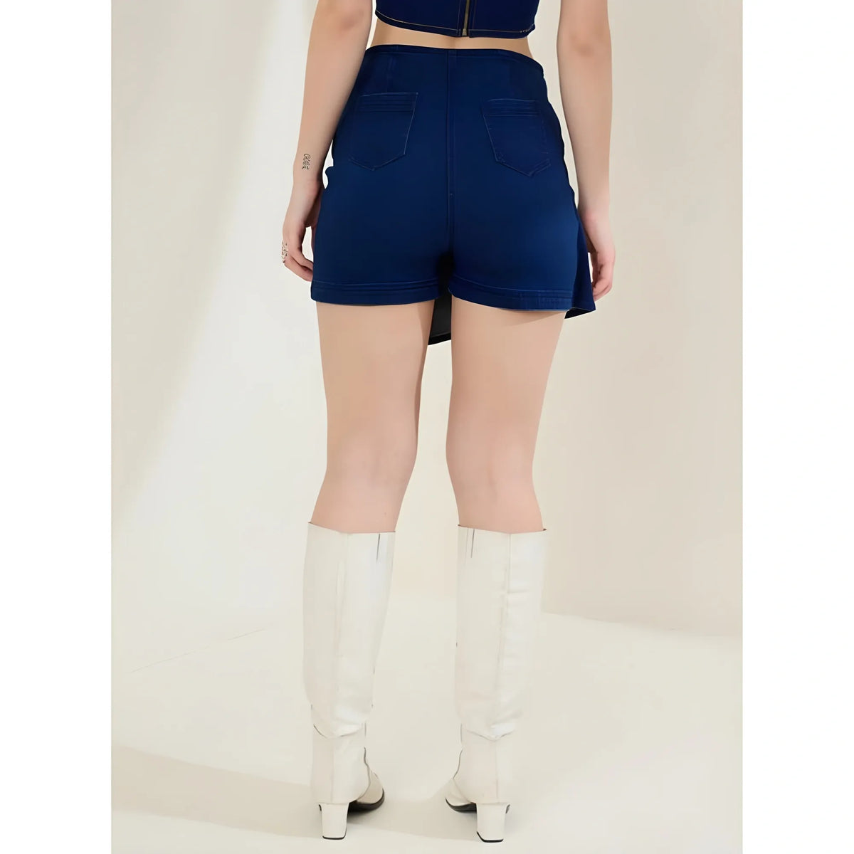 Women's Denim Lycra Solid Zip Closure Skorts (navy) | Women Signature Collection