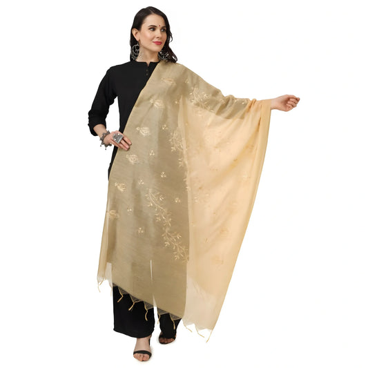 Women's Cotton Embroidered Dupatta (Gold, Length:  2.25 to 2.50 Mtr)