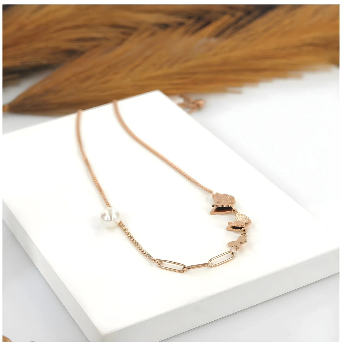 Women's Stainless Steel Butterfly Pendent Delicate Chain (Gold Plated)