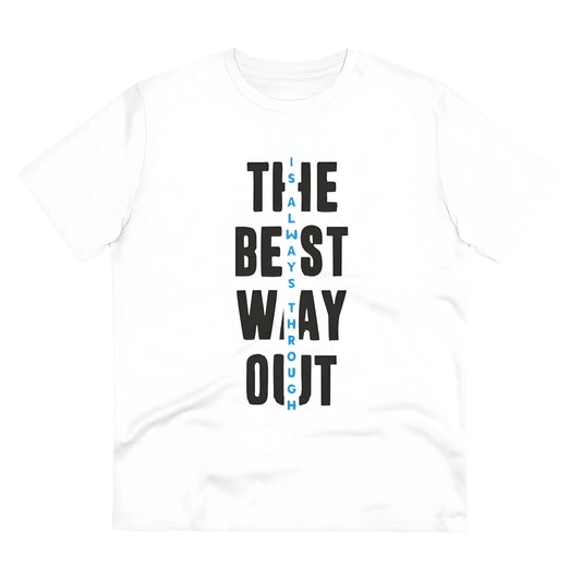 Men's PC Cotton The Best Way Out Printed T Shirt (Color: White, Thread Count: 180GSM)