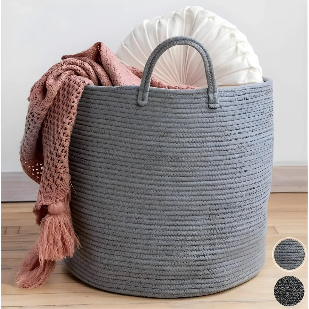 Cotton Pack Of_1 12x14 Inch Laundry Storage Basket For Clothes (Grey)