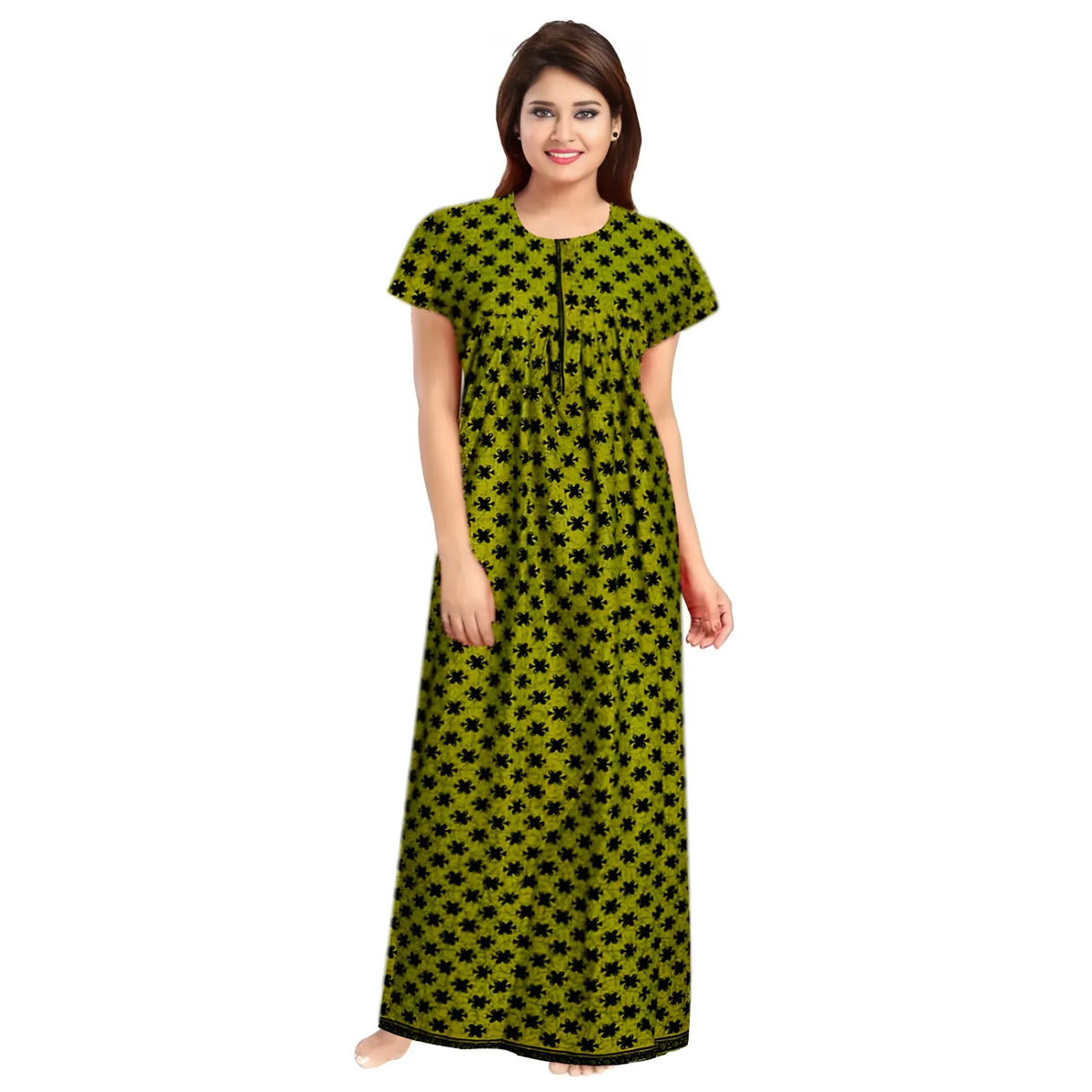 Women's Cotton Printed Maxi Nighty (Green)
