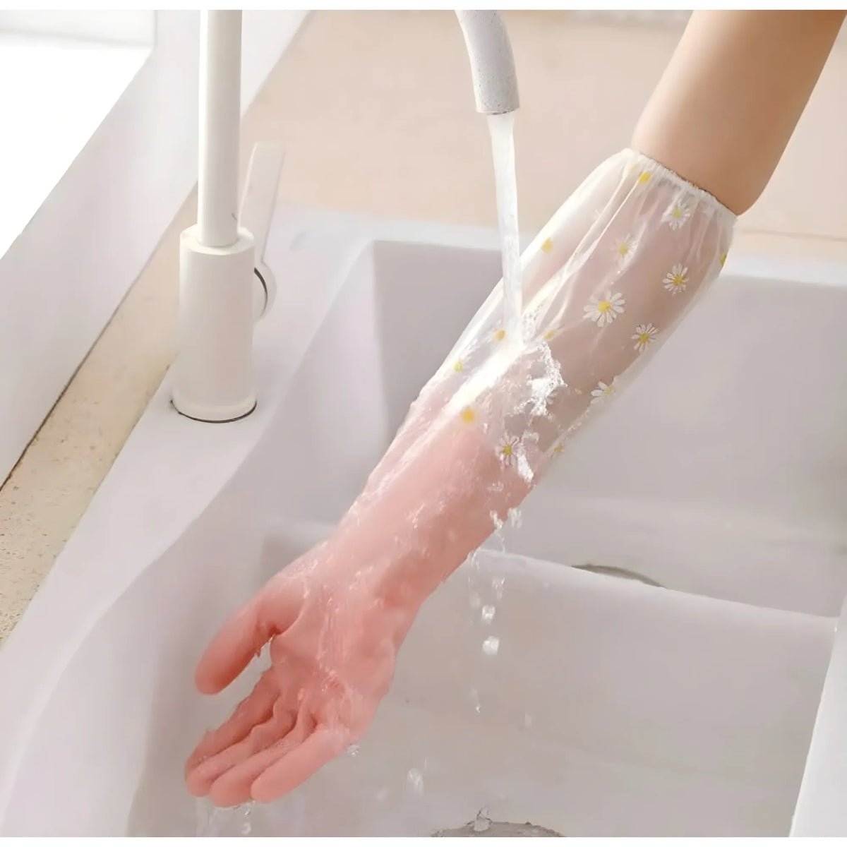 PVC Transperant Full Gloves (Peach)