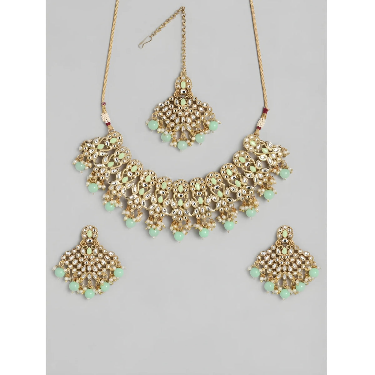 Women's Rose Gold Plated Alloy Necklace &amp; Earings Set (Light Green)