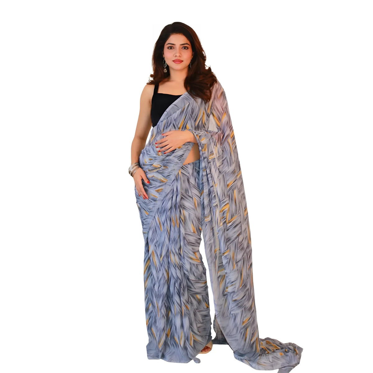 Women's Georgette Printed Saree With Unstitched Blouse 5.5Mtr (Grey)