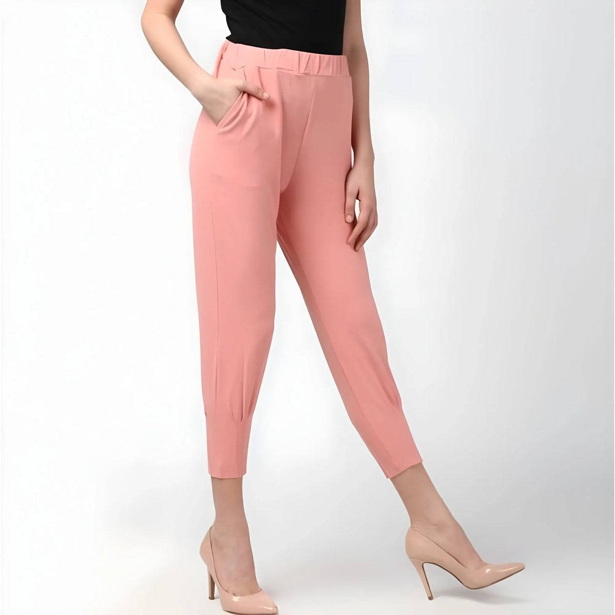 Women's Polyester Solid Elasticated Trousers (pink) | Women Signature Collection