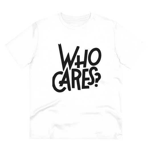 Men's PC Cotton Who Cares Printed T Shirt (Color: White, Thread Count: 180GSM)