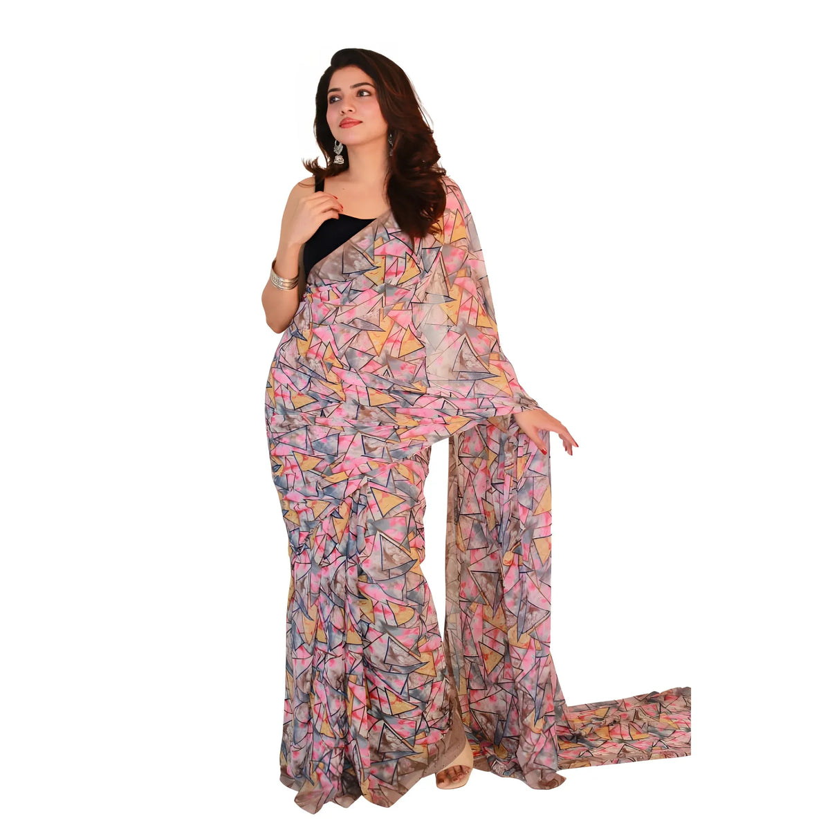 Women's Georgette Printed Saree With Unstitched Blouse 5.5Mtr (Multicolor)
