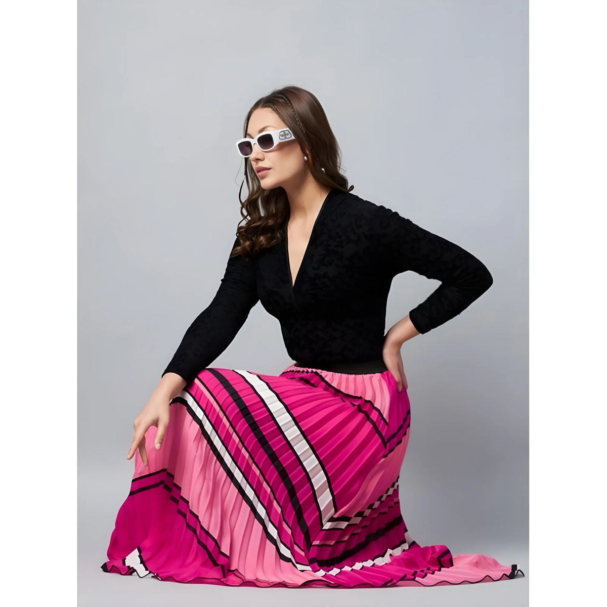 Women's Satin Pleated Elasticated Skirt (pink) | Women Signature Collection