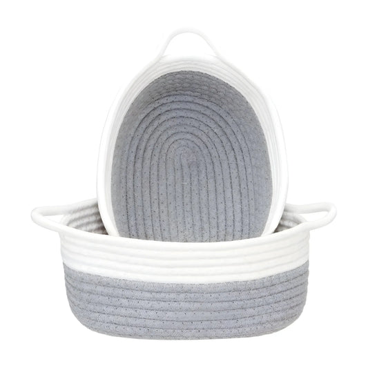 Cotton Grey White 2 Pcs Storage Basket For Clothes (Grey-White)