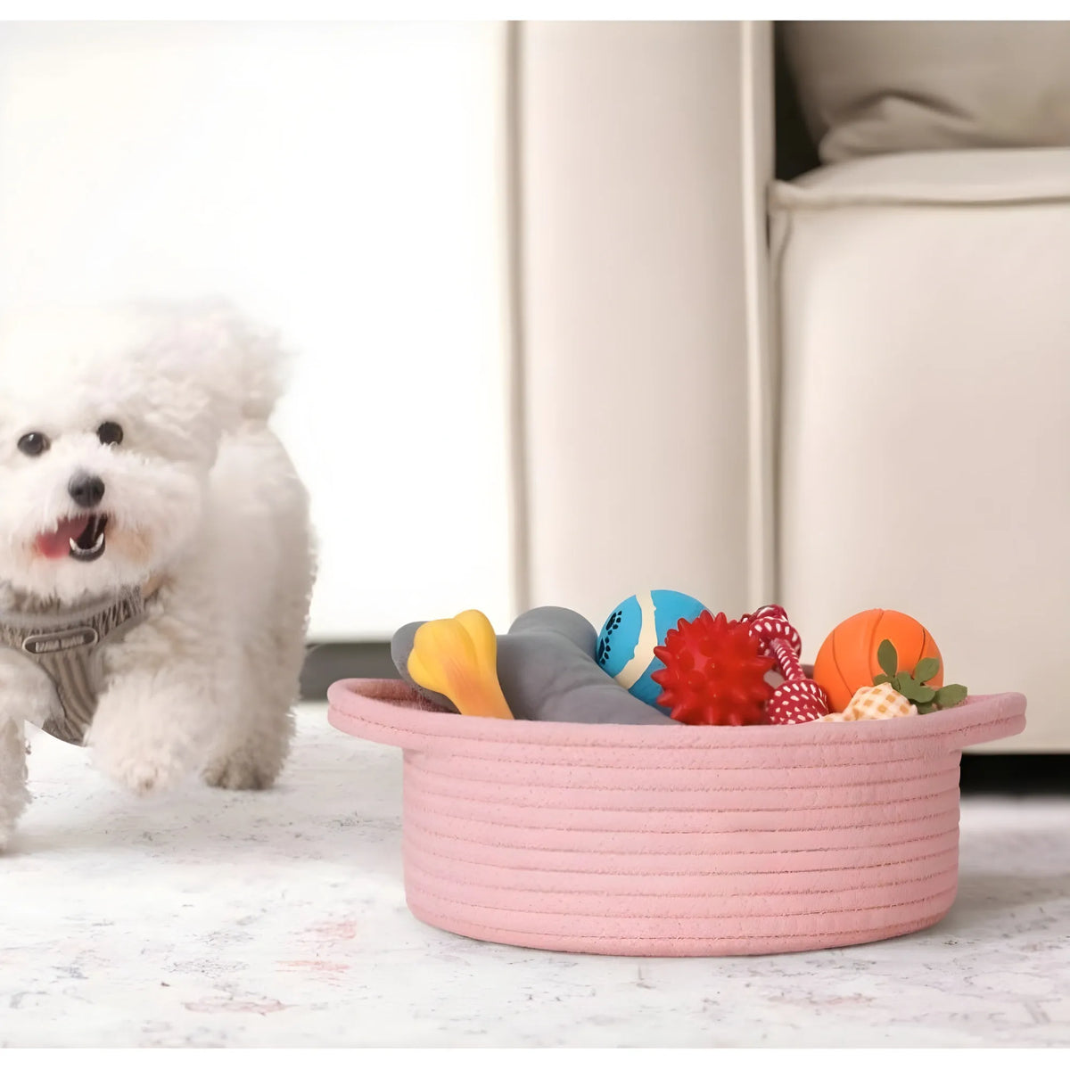 Cotton 8x3 Inch Round Bedside Organizer With Out Lid (Pink)
