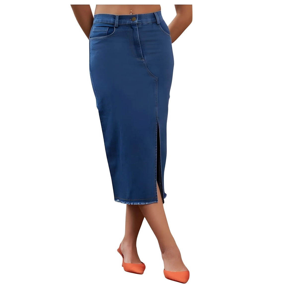 Women's Denim Lycra Solid Button Skirt (blue) | Women Signature Collection