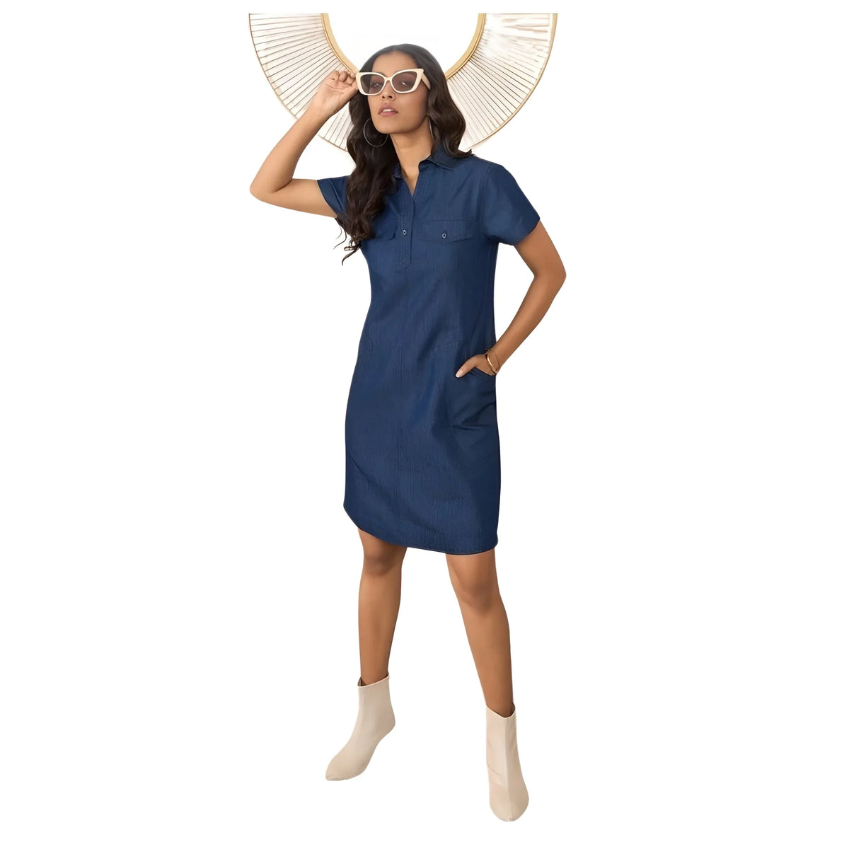Women's Denim Solid Sleeveless Dress (blue) | Women Signature Collection