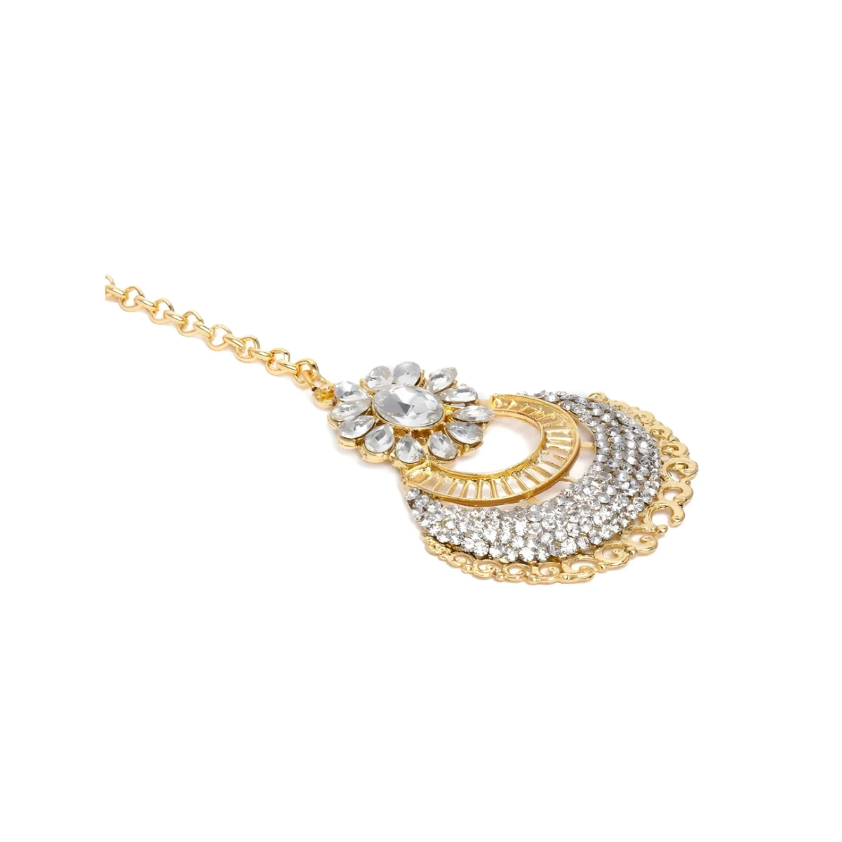 Women's Rose Gold Plated Alloy Kundan Earrings &amp; Mangtikka (White)