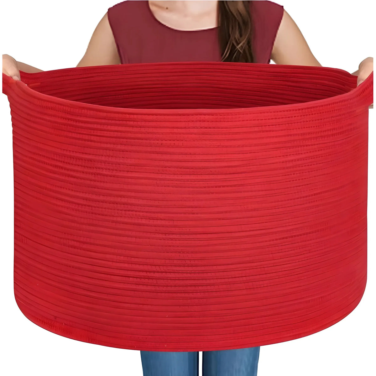 Cotton Pack Of_1 14x12 Inch Storage Basket For Clothes With Out Lid (Red)