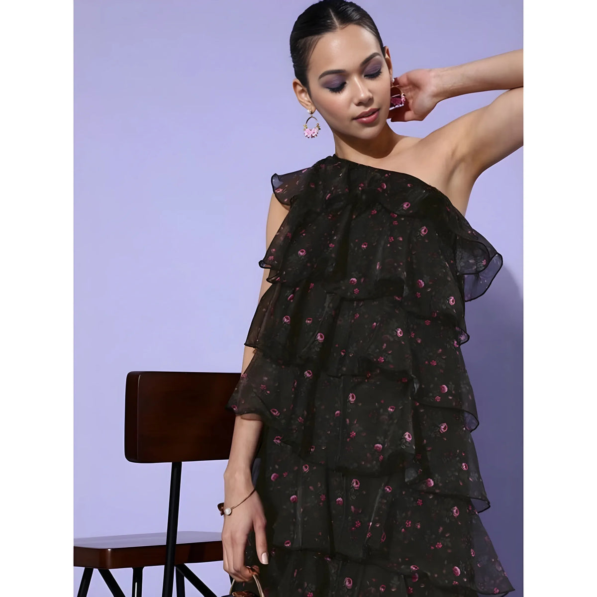 Women's Organza Tiered Sleeveless Dress (black) | Women Signature Collection