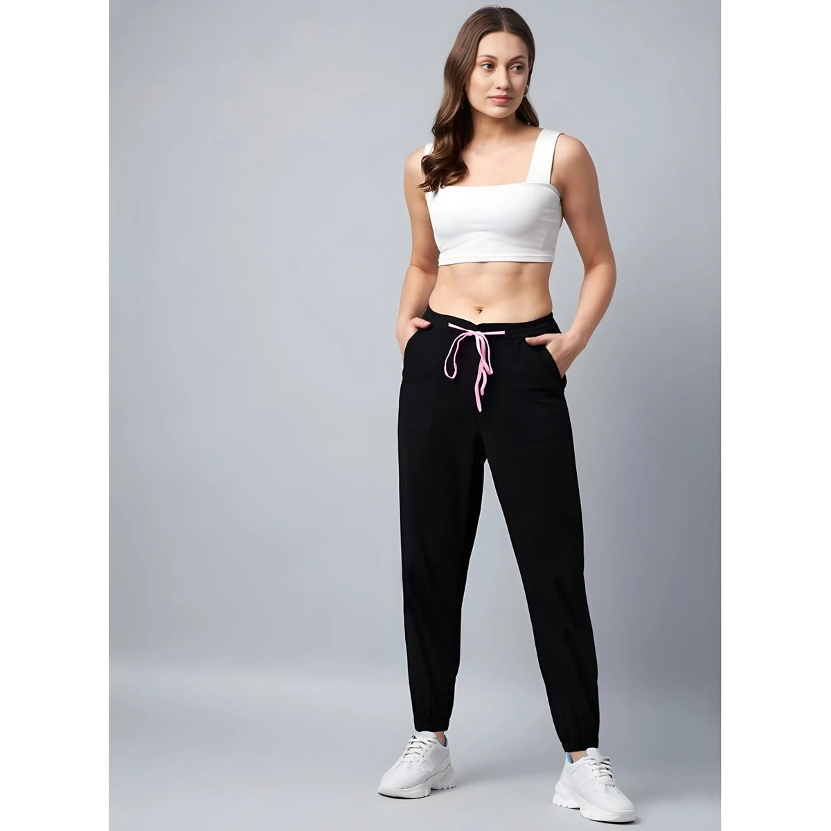 Women's Cotton Twill Solid Elasticated Trousers (black) | Women Signature Collection