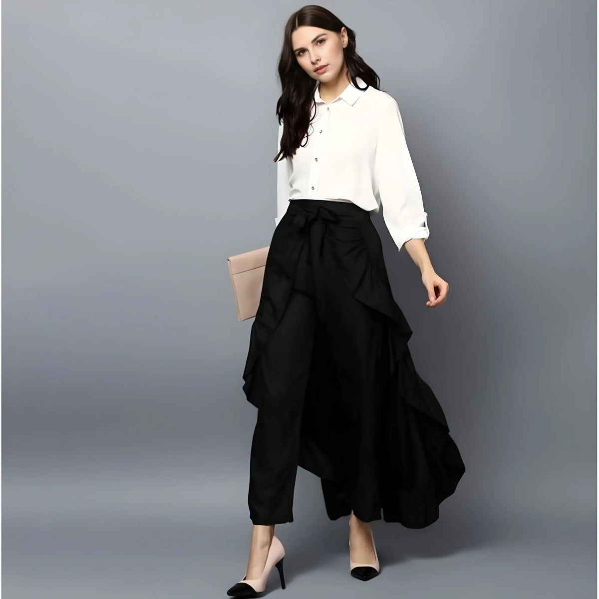 Women's Rayon Ruffled Elasticated Skirt (black) | Women Signature Collection